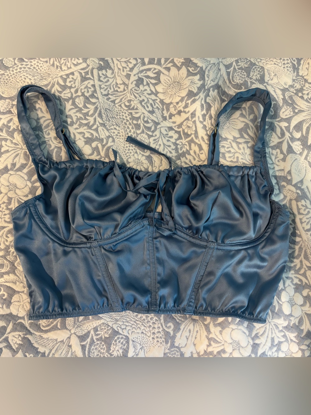 Bridgerton Style Satin Bralette Crop Top in Slate Blue - Womens Intimates